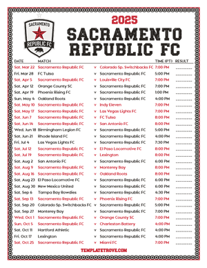   Sacramento Republic FC 2025
 Printable Soccer Schedule - Pacific Times