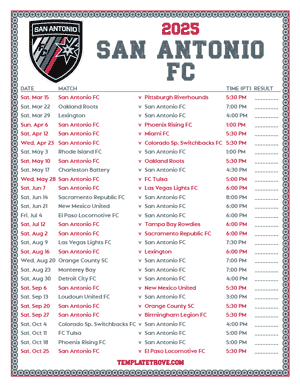   San Antonio FC 2025
 Printable Soccer Schedule - Pacific Times