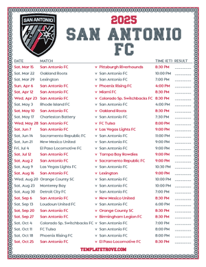   San Antonio FC 2025
 Printable Soccer Schedule