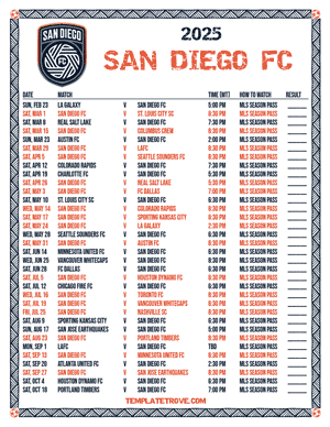 San Diego FC 2025
 Printable Soccer Schedule - Mountain Times