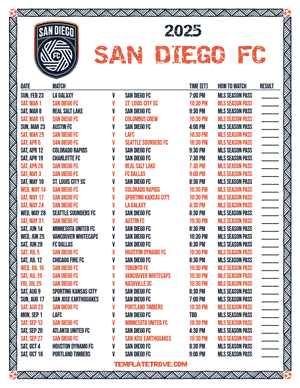 San Diego FC 2025
 Printable Soccer Schedule