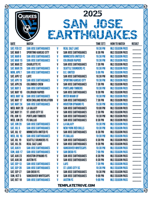 San Jose Earthquakes 2025
 Printable Soccer Schedule