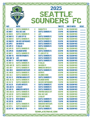 Seattle Sounders FC 2025
 Printable Soccer Schedule - Central Times