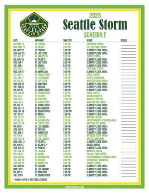 Seattle Storm 2025
 Printable Basketball Schedule - Pacific Times
