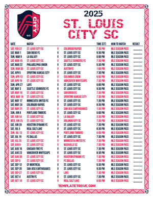 St Louis City SC 2025
 Printable Soccer Schedule - Central Times