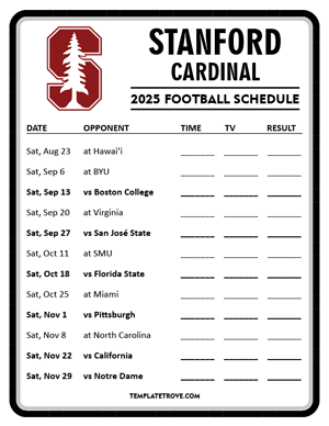 Stanford Cardinal Football 2025
 Printable Schedule - Style 4