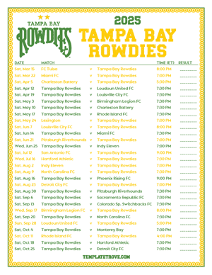   Tampa Bay Rowdies 2025
 Printable Soccer Schedule