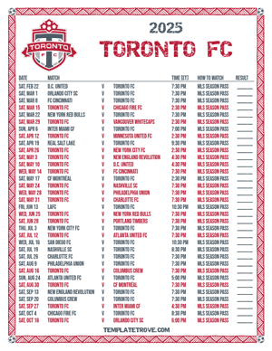 Toronto FC 2025
 Printable Soccer Schedule