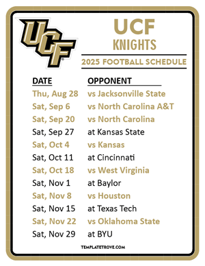 UCF Knights Football 2025
 Printable Schedule