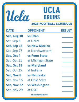 UCLA Bruins Football 2025
 Printable Schedule  - Style 2