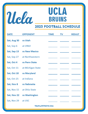 UCLA Bruins Football 2025
 Printable Schedule - Style 3