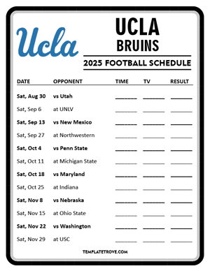 UCLA Bruins Football 2025
 Printable Schedule - Style 4