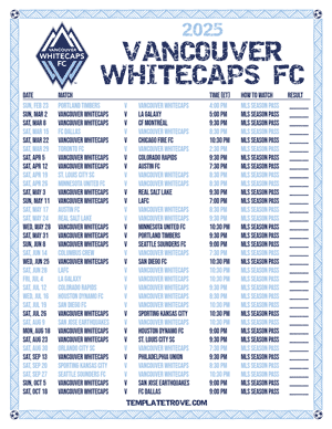 Vancouver Whitecaps FC 2025
 Printable Soccer Schedule