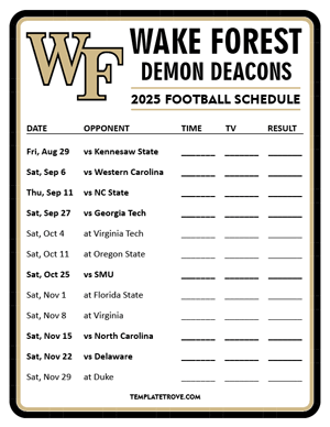 Wake Forest Demon Deacons Football 2025
 Printable Schedule - Style 3