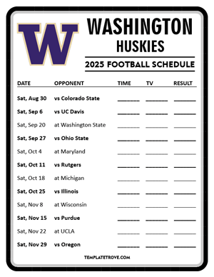 Printable 2025 Washington Huskies Football Schedule