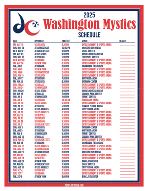 Washington Mystics 2025
 Printable Basketball Schedule - Central Times