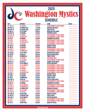 Washington Mystics 2025
 Printable Basketball Schedule - Mountain Times