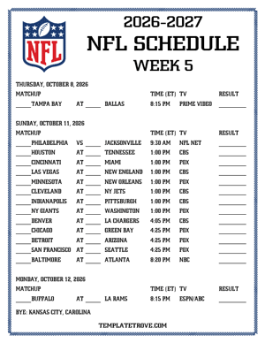 Printable 2026-27 NFL Schedule Week 5