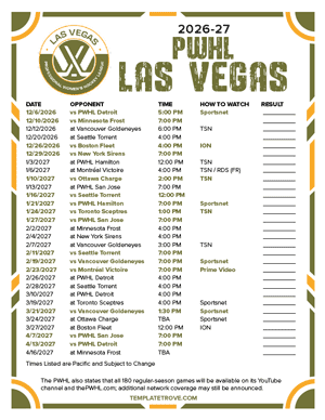 PWHL Las Vegas 2026-27 Hockey Schedule