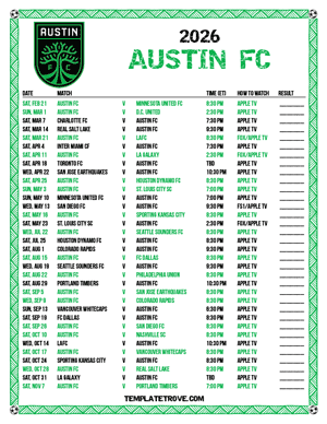 Austin FC 2026
 Printable Soccer Schedule