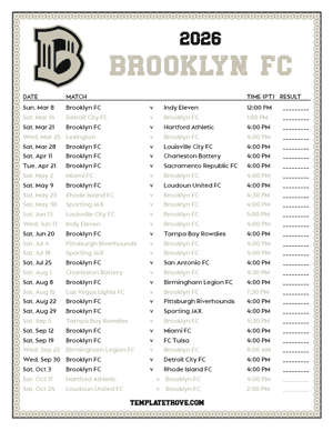 Brooklyn FC 2026
 Printable Soccer Schedule - Pacific Times