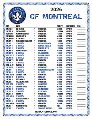 CF Montreal 2026
 Printable Soccer Schedule - Pacific Times