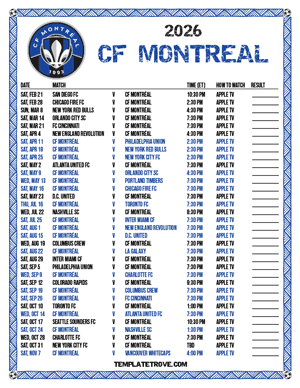 CF Montreal 2026
 Printable Soccer Schedule