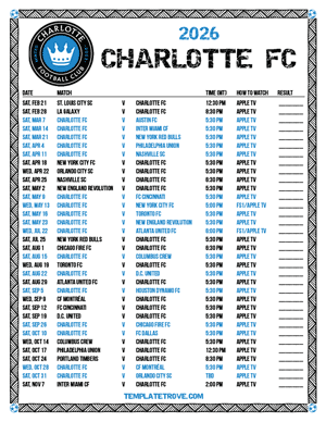 Charlotte FC 2026
 Printable Soccer Schedule - Mountain Times