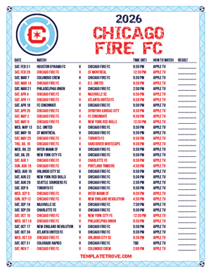 Chicago Fire FC 2026
 Printable Soccer Schedule - Mountain Times