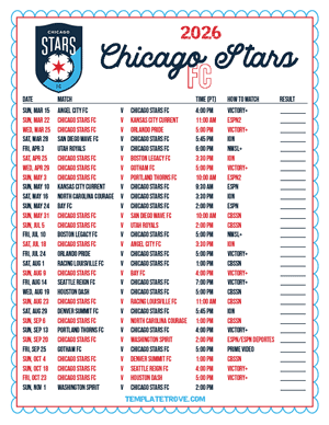 Chicago Stars FC 2026
 Printable Soccer Schedule - Pacific Times