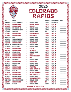Colorado Rapids 2026
 Printable Soccer Schedule - Mountain Times