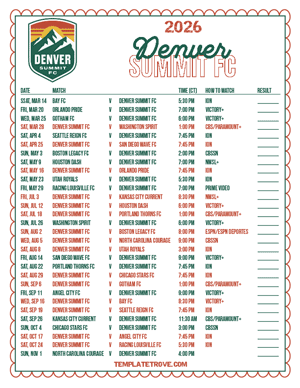 Denver Summit FC 2026
 Printable Soccer Schedule - Central Times