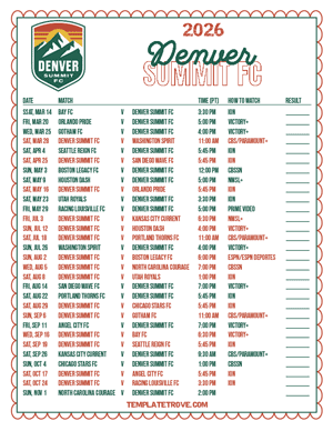 Denver Summit FC 2026
 Printable Soccer Schedule - Pacific Times