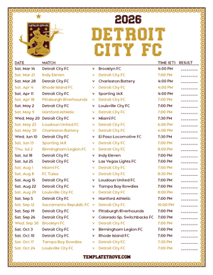Detroit City FC 2026
 Printable Soccer Schedule