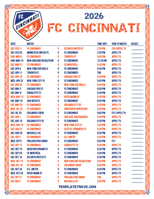 FC Cincinnati 2026
 Printable Soccer Schedule - Mountain Times