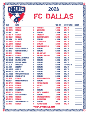 FC Dallas 2026
 Printable Soccer Schedule - Central Times