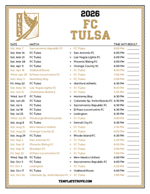   FC Tulsa 2026
 Printable Soccer Schedule - Mountain Times
