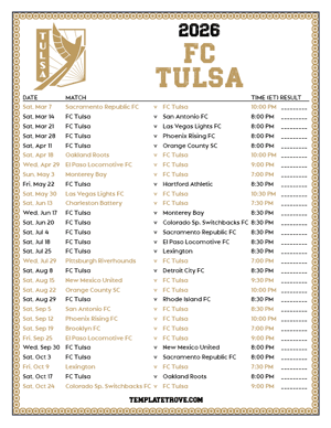   FC Tulsa 2026
 Printable Soccer Schedule