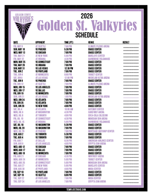 Golden State Valkyries 2026
 Printable Basketball Schedule - Pacific Times