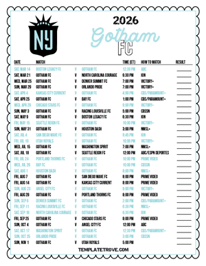 Gotham FC 2026
 Printable Soccer Schedule