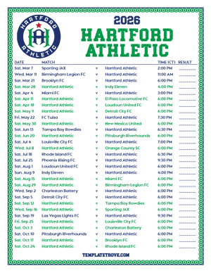   Hartford Athletic 2026
 Printable Soccer Schedule - Central Times