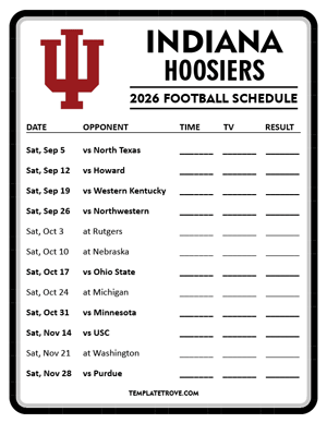 Indiana Hoosiers Football 2026
 Printable Schedule - Style 4