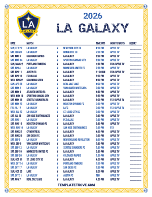 LA Galaxy 2026
 Printable Soccer Schedule - Pacific Times