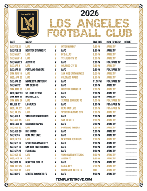 Los Angeles Football Club 2026
 Printable Soccer Schedule - Mountain Times