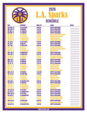 Los Angeles Sparks 2026
 Printable Basketball Schedule - Pacific Times