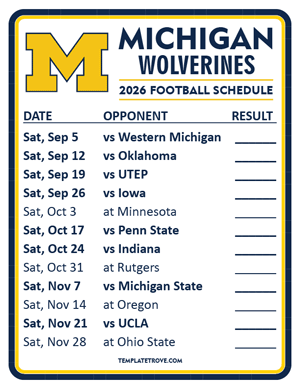 Michigan Wolverines Football 2026
 Printable Schedule  - Style 2
