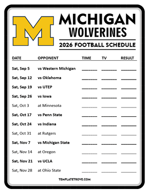 Michigan Wolverines Football 2026
 Printable Schedule - Style 4