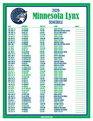Minnesota Lynx 2026
 Printable Basketball Schedule - Pacific Times