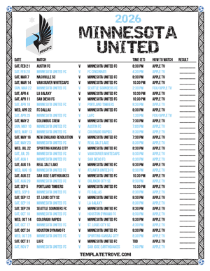 Minnesota United 2026
 Printable Soccer Schedule