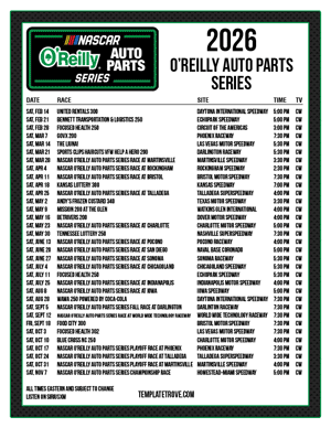Printable 2026
 NASCAR O'Reilly Auto Parts Series Schedule